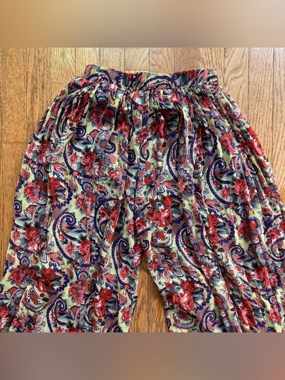 Floral Paisley Wide-Leg Pants in Red & Navy